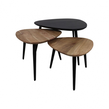 HSM Collection Salontafels Zurich Naturel/Zwart Acaciahout/Ijzer Set van 3