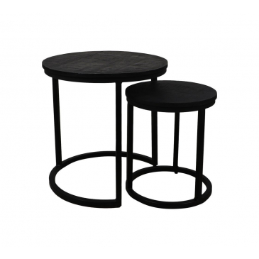 HSM Collection Salontafel Ronin Zwart Mangohout/Ijzer Set van 2