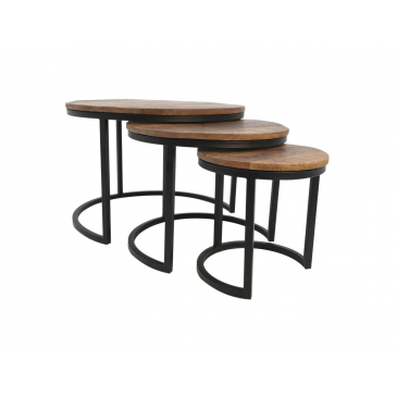 HSM Collection Salontafel District Rustiek Mangohout/Ijzer Set van 3