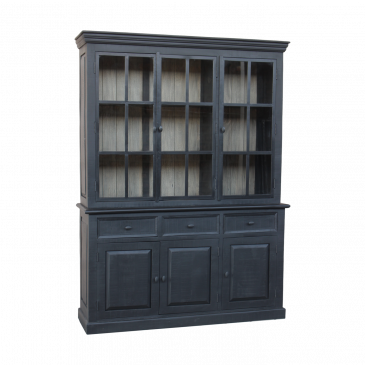 HSM Collection Buffetkast Provence 180cm Zwart/Grijs Mangohout/Metaal/Glas