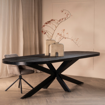 Eettafel Barn Ovaal Zwart Mangohout 200cm - Giga Meubel