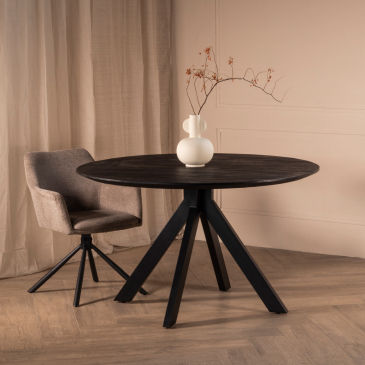 Eettafel Batti Robuust Zwart Rond 130cm - Giga Meubel