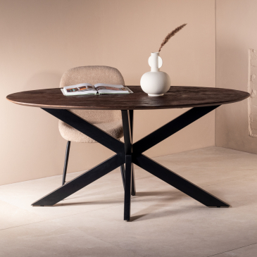 Eettafel Ziggy Bruin Ovaal X-Poot - Giga Meubel
