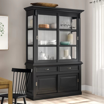 HSM Collection Buffetkast Provence 150cm Zwart/Wit Grenen/Glas