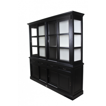 HSM Collection Buffetkast Provence 220cm Zwart/Wit Grenen/Glas