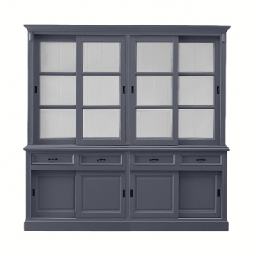 HSM Collection Buffetkast Provence 220cm Donkergrijs Grenen/Glas