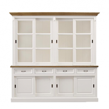 HSM Collection Buffetkast Provence 220cm Wit/Naturel Grenen/Glas