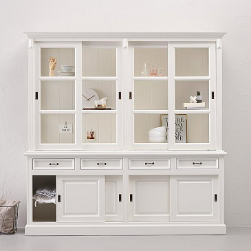 HSM Collection Buffetkast Provence 220cm Wit Grenen/Glas