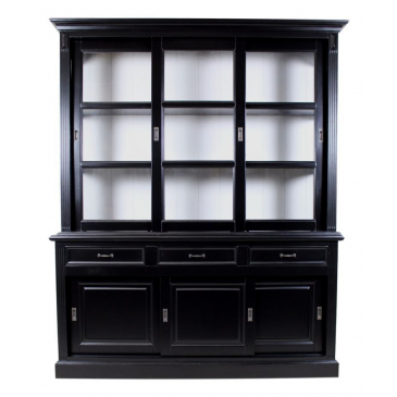 HSM Collection Buffetkast Provence 180cm Zwart/Wit Grenen/Glas