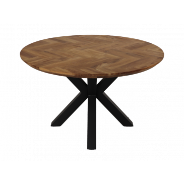 HSM Collection Eettafel Rond Visgraat Ø100cm Naturel/Zwart Eiken/Metaal