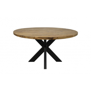 HSM Collection Eettafel Rond Ø130cm Naturel/Zwart Teak/Metaal