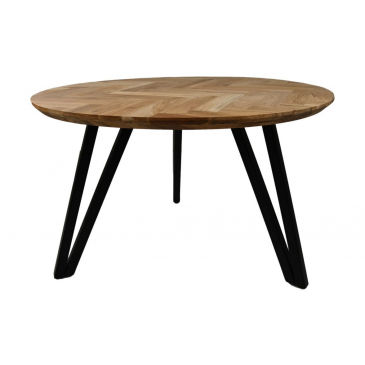 HSM Collection Eettafel Rond Visgraat Ø120x76cm Naturel/Zwart Eiken/Metaal