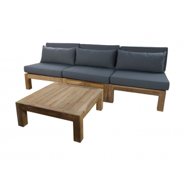 HSM Collection Tuin Loungeset Aruba 4Delig (Incl. Kussens) Naturel/Donkergrijs Teak