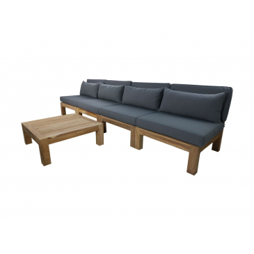 HSM Collection Tuin Loungeset Aruba 5Delig (Incl. Kussens) Naturel/Donkergrijs Teak