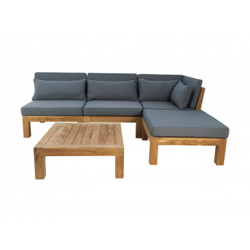 HSM Collection Tuin Loungeset Aruba 5 Delig + Hoek (Incl. Kussens) Donkergrijs Teak