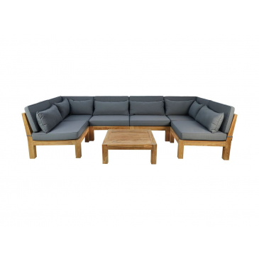 HSM Collection Tuin Loungeset Aruba 7Delig + Hoek (Incl. Kussens) Donkergrijs Teak