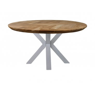 HSM Collection Eettafel Visgraat Rond Ø100cm Naturel/Wit Eiken/Metaal