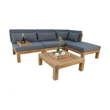 HSM Collection Tuin Hoek Loungeset Modulair Aruba (Incl. Kussens) 5Delig Hout Bruin