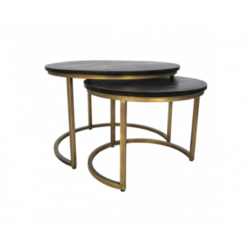 HSM Collection Ronde Salontafel Finnley Ø60cm Black Wash/Antique Gold Set van 2