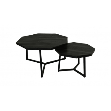 HSM Collection Salontafel Urban 72cm Mangohout/Ijzer Zwart Set van 2