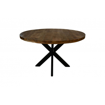 HSM Collection Eettafel Rond Canberra Ø120x77cm Naturel/Zwart Mangohout/Metaal