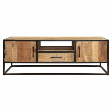 HSM Collection Tvmeubel Derby 180cm Naturel/Zwart Mangohout/Metaal