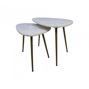 HSM Collection Salontafel Marseille Wit/Goud Marmer/Metaal Set van 2