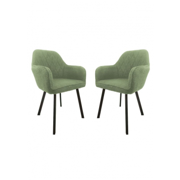 HSM Collection Eetkamerstoel Demi Lichtgroen/Zwart Teddy/Metaal Set van 2