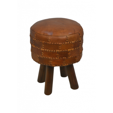 HSM Collection Kruk Patchwork Ø33cm Leder Vintage Cognac