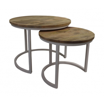 HSM Collection Salontafel Ronin Set van 2 Naturel/Wit Mangohout/Metaal