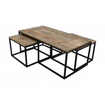 HSM Collection Salontafel Mangohout/Ijzer Set van 3