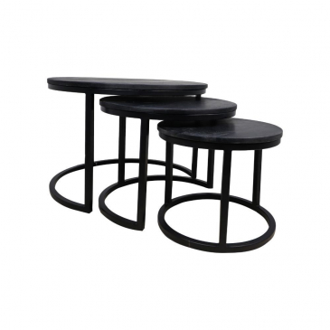 HSM Collection Salontafel District Ø65xø50xø40cm Zwart Mangohout/Ijzer Set van 3