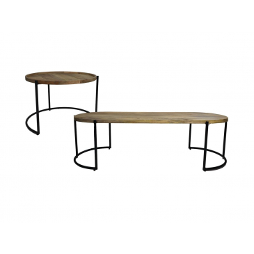 HSM Collection Salontafelset Ovaal/Rond Mangohout/Metaal Set van 2