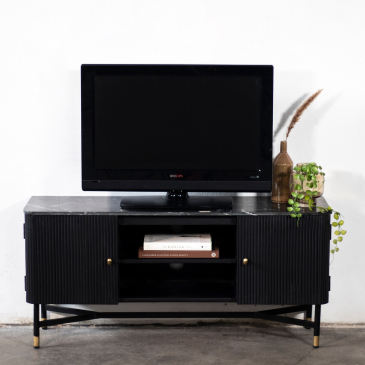 Tv-meubel Japandi Zwart met Marmer 130cm - Giga Meubel