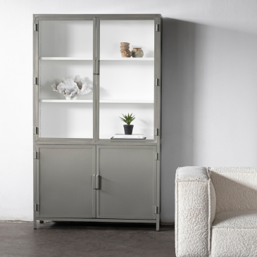 Vitrinekast Lotte 4drs Stone/Wit - Giga Meubel