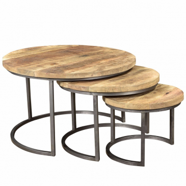 I-Catchers Salontafel Set Van 3 Mangohout Rond