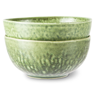 Hkliving The Emeralds: Ceramic Bowl Organic, Groen (Set van 2)