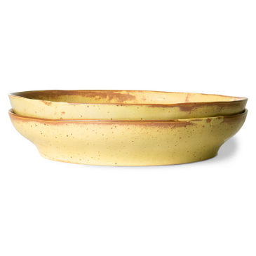 Hkliving Bold & Basic Ceramics: Pasta Plate Yellow/Bruin (Set van 2)