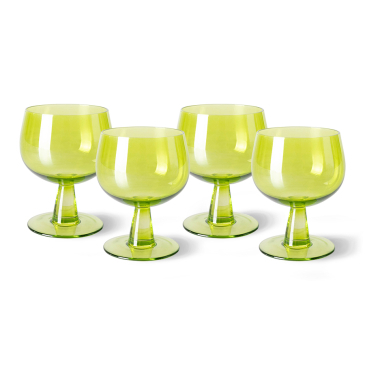 Hkliving The Emeralds: Wine Glazen Low, Lime Groen (Set van 4)