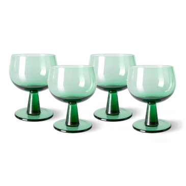 Hkliving The Emeralds: Wine Glazen Low, Fern Groen (Set van 4)
