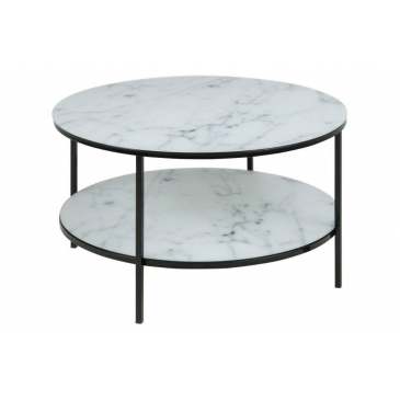 Salontafel Felien Dubbel Glas Wit/Zwart Ø80cm - Giga Living