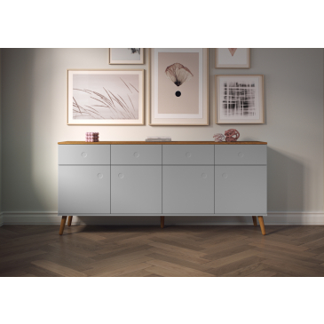 Tenzo Dressoir Dot 4-Deurs 4 Lades Grijs/Eiken