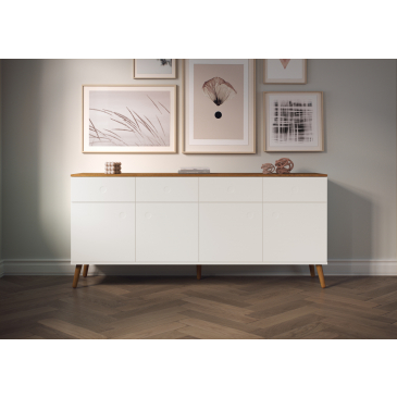 Tenzo Dressoir Dot 4-Deurs 4 Lades Wit/Eiken