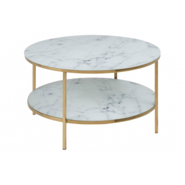 Salontafel Felien Dubbel Glas Wit/Goud Ø80cm - Giga Living