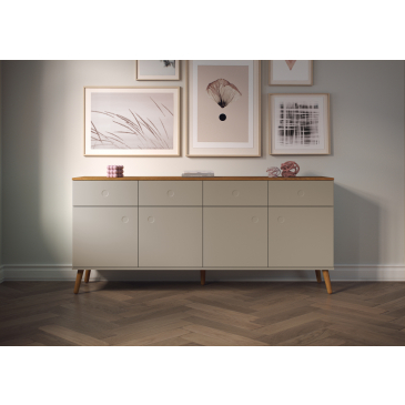 Tenzo Dressoir Dot 4-Deurs 4 Lades Taupe/Eiken