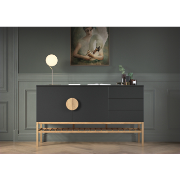 Tenzo Dressoir Scoop 2-Deurs 3 Lades Shadow Zwart/Eiken