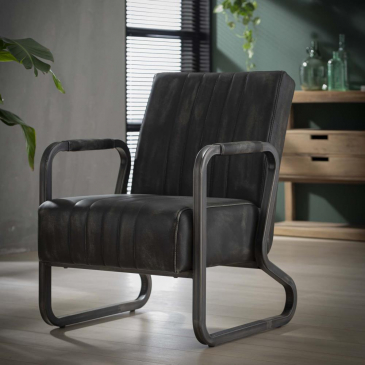 Fauteuil vintage PU curve frame Antraciet - Giga Meubel