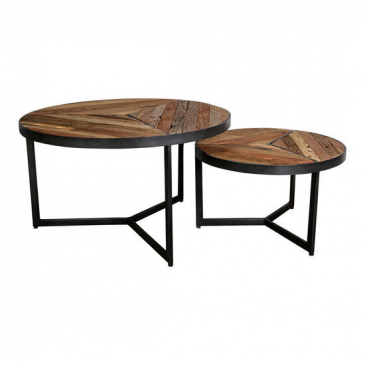 PTMD Salontafel Danyon Rond Set van 2 Inlayed Hout Grijs Iro