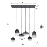 Hanglamp 6-Lichts Mix Glas Shaded Artic Zwart - Giga Meubel