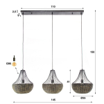 Hanglamp Kegel Waterhyacint 3-Lichts Zwart Nikkel - Giga Meubel
